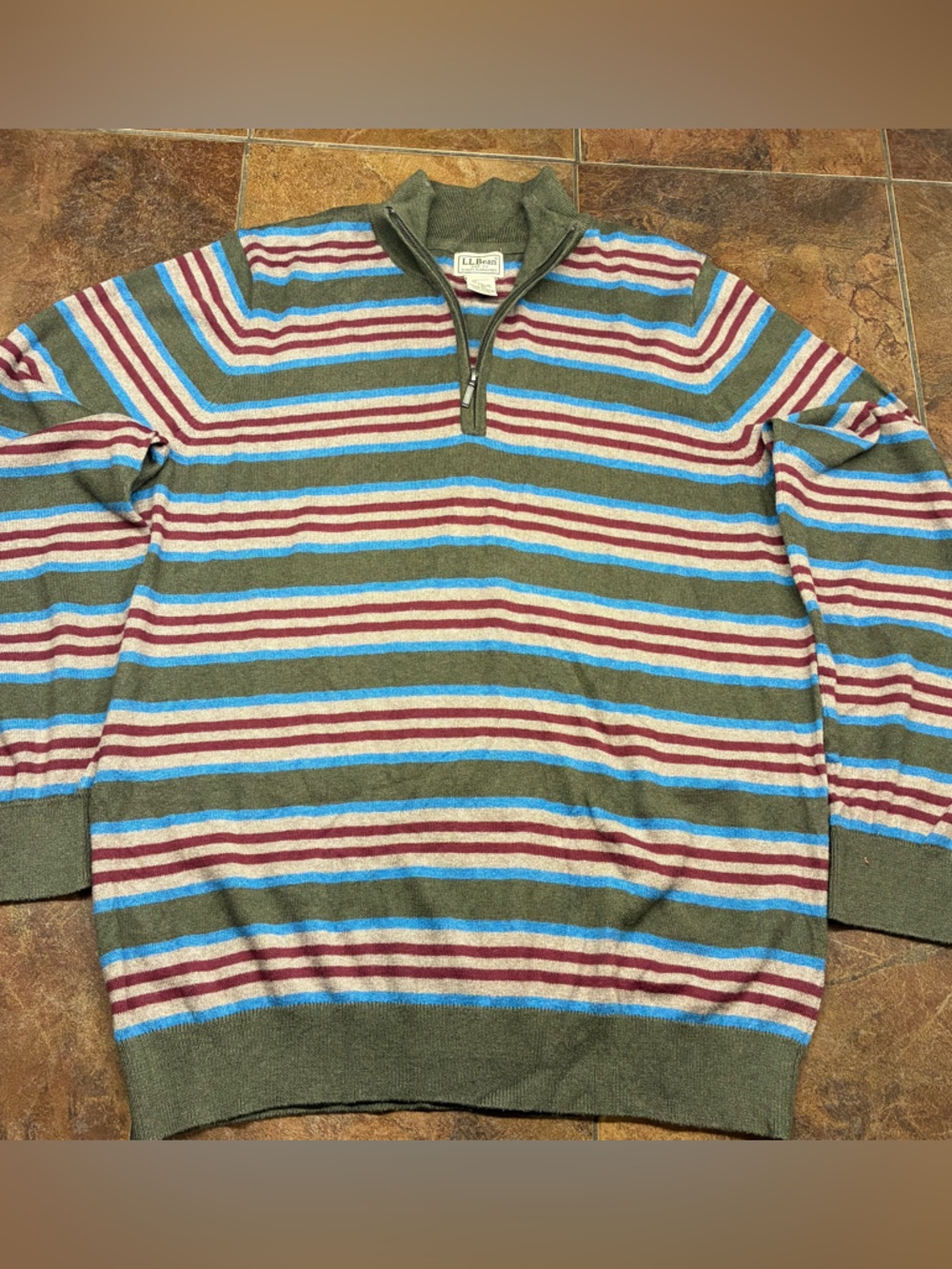 L.L. Bean Men's Cashmere Blend Multi-Stripe Quarter-Zip Sweater